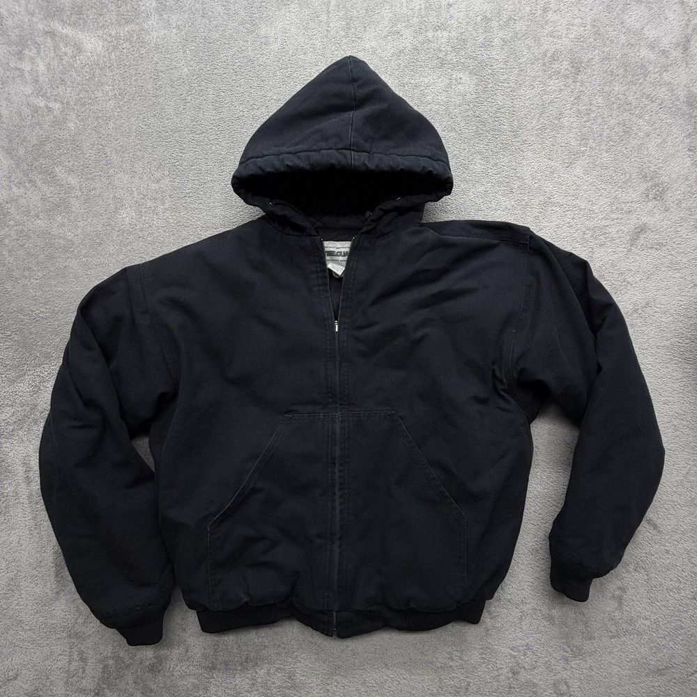 Steelguard Jacket Mens Medium Black Hooded Canvas Quilted Insulated Workwear
